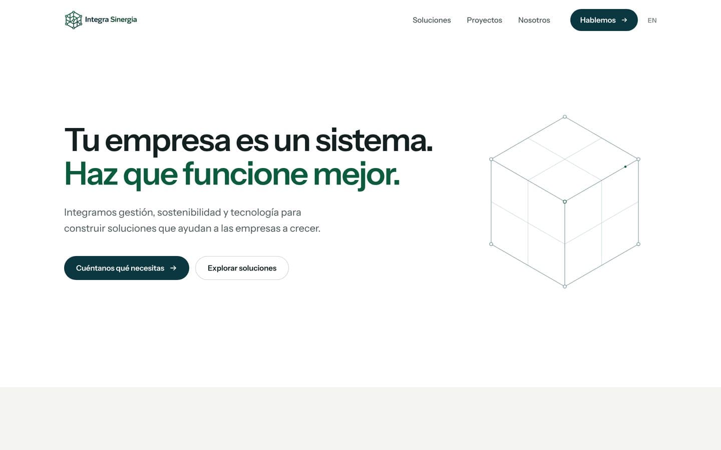 Sitio web de Integra Sinergia en una pantalla de computadora